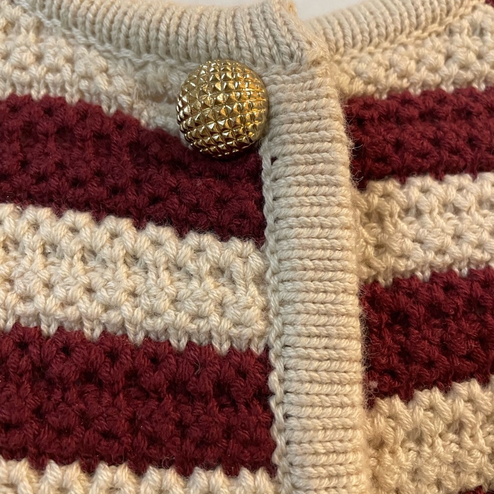 Striped Burgundy and Cream Women's Sweater - Picture 5 of 9